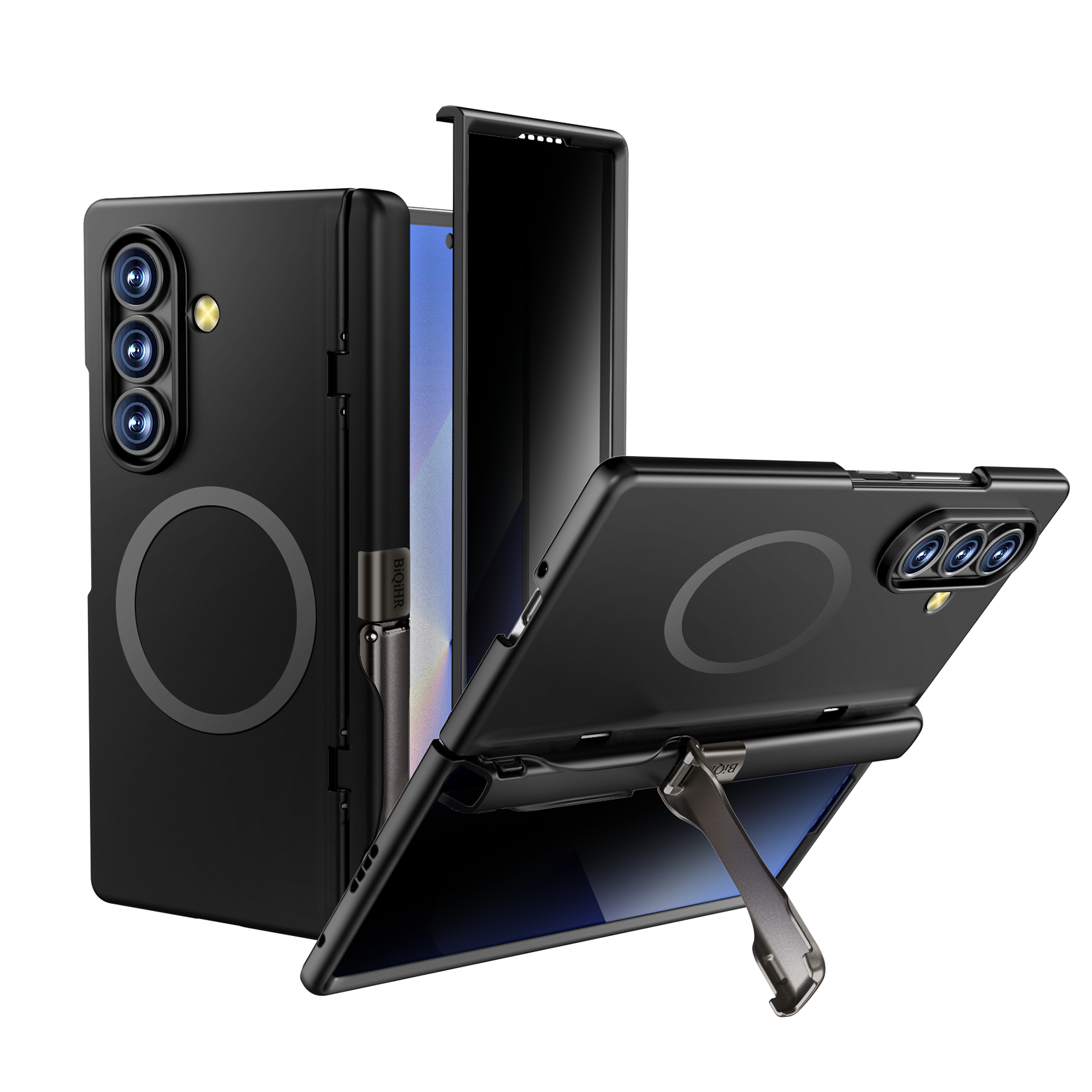 Samsung Galaxy Z Fold 7 Case with Privacy Screen Protector, Built-in Hidden Kickstand, Full-Body Shockproof Ultra-Thin Phone Case for Z Fold 7, Black