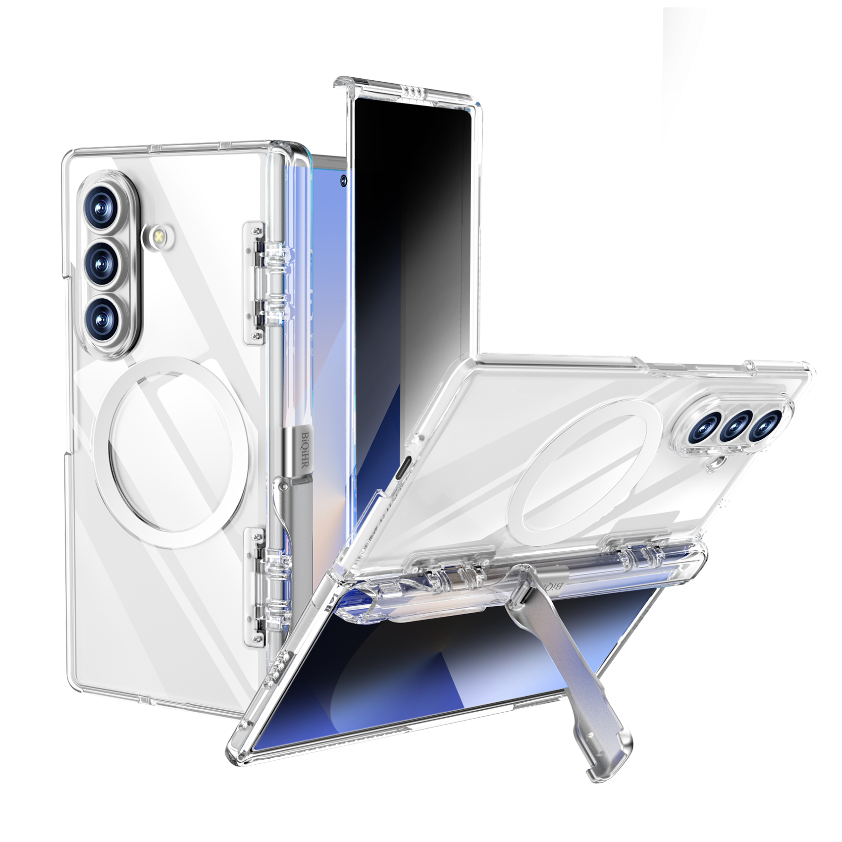 Samsung Galaxy Z Fold 7 Case with Privacy Screen Protector, Built-in Hidden Kickstand, Full-Body Shockproof Ultra-Thin Phone Case for Z Fold 7, Transparent