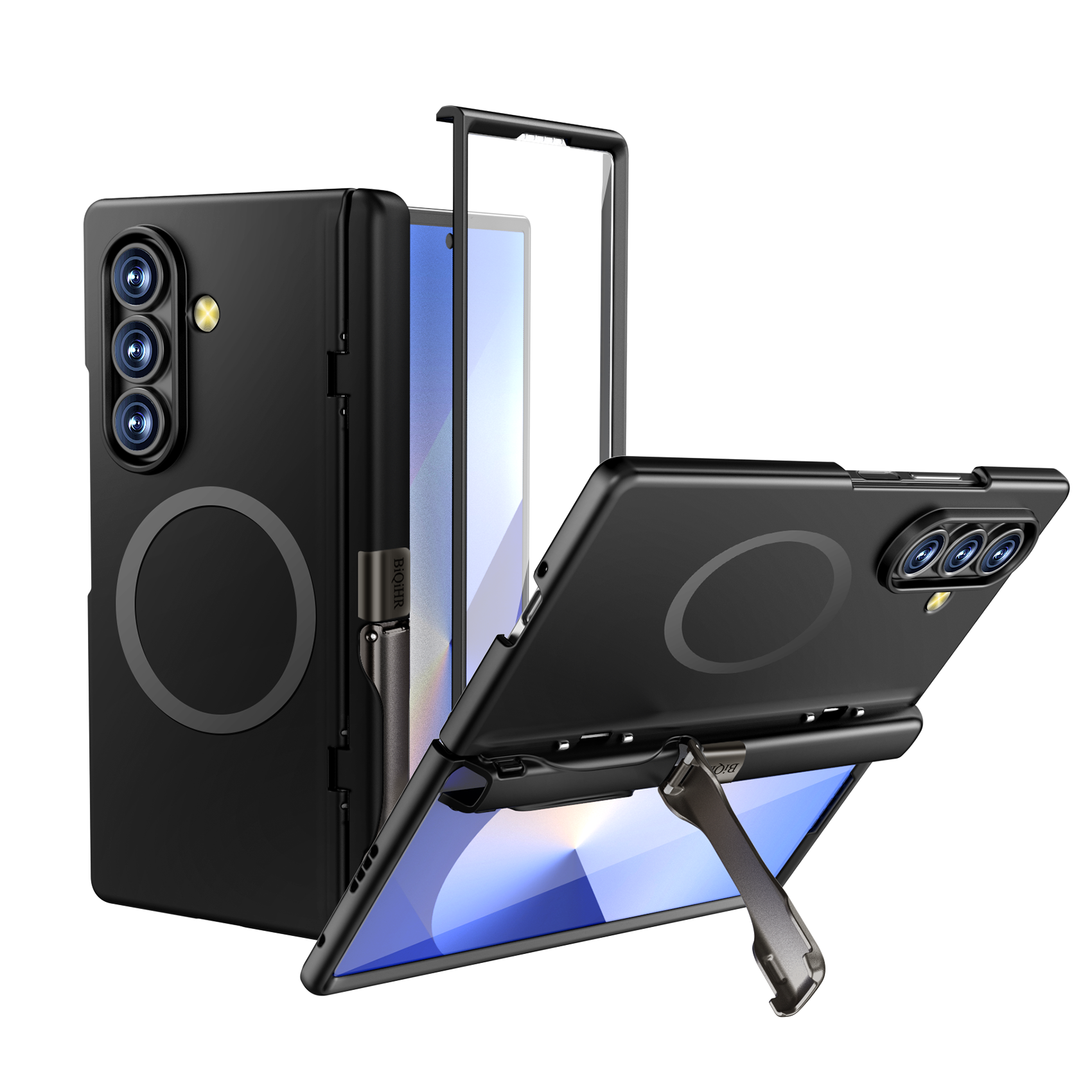 Samsung Galaxy Z Fold 7 Case with HD Screen Protector, Built-in Hidden Kickstand, Full-Body Shockproof Ultra-Thin Phone Case for Z Fold 7, Black